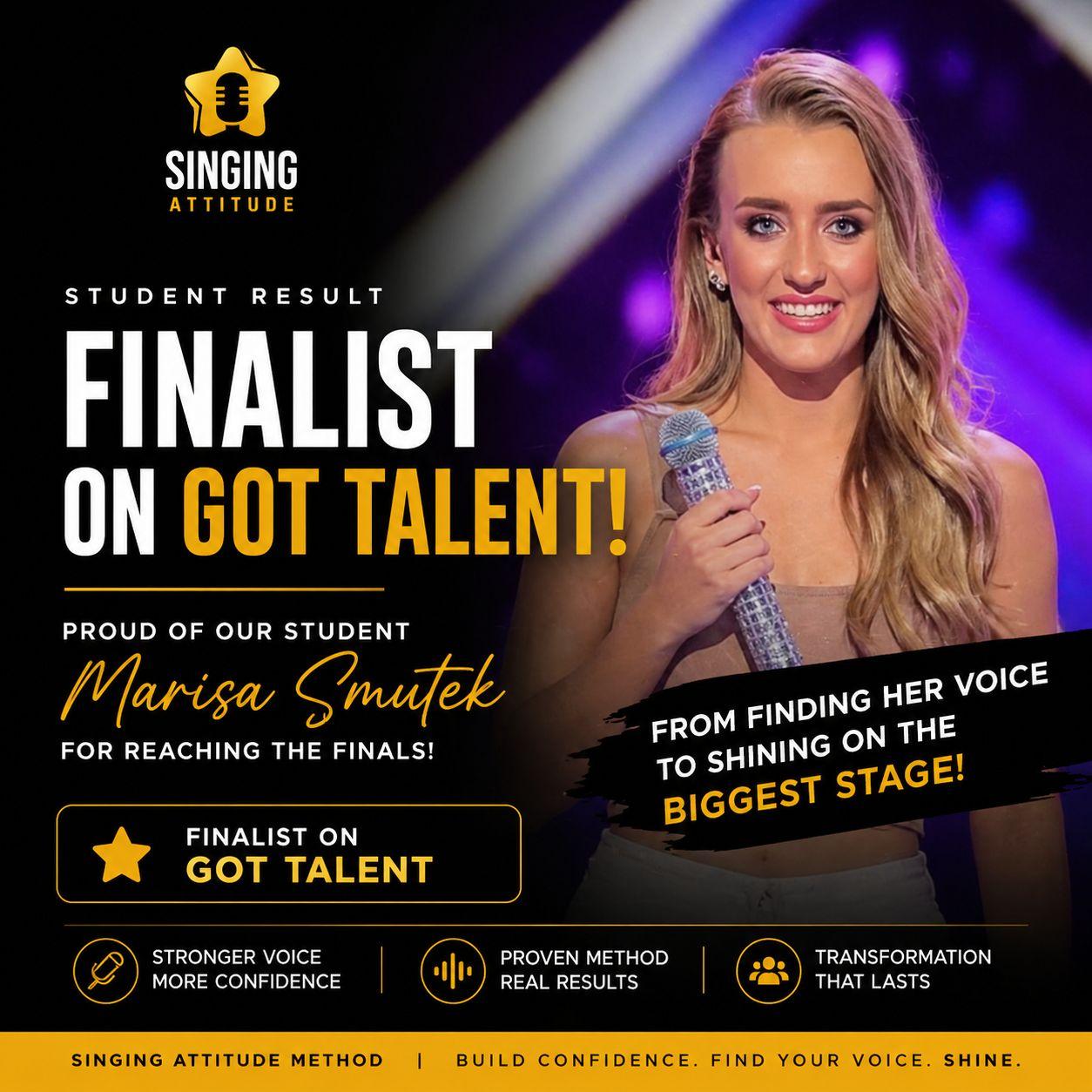 Student achievement graphic for Marisa Smutek reaching the Got Talent finals