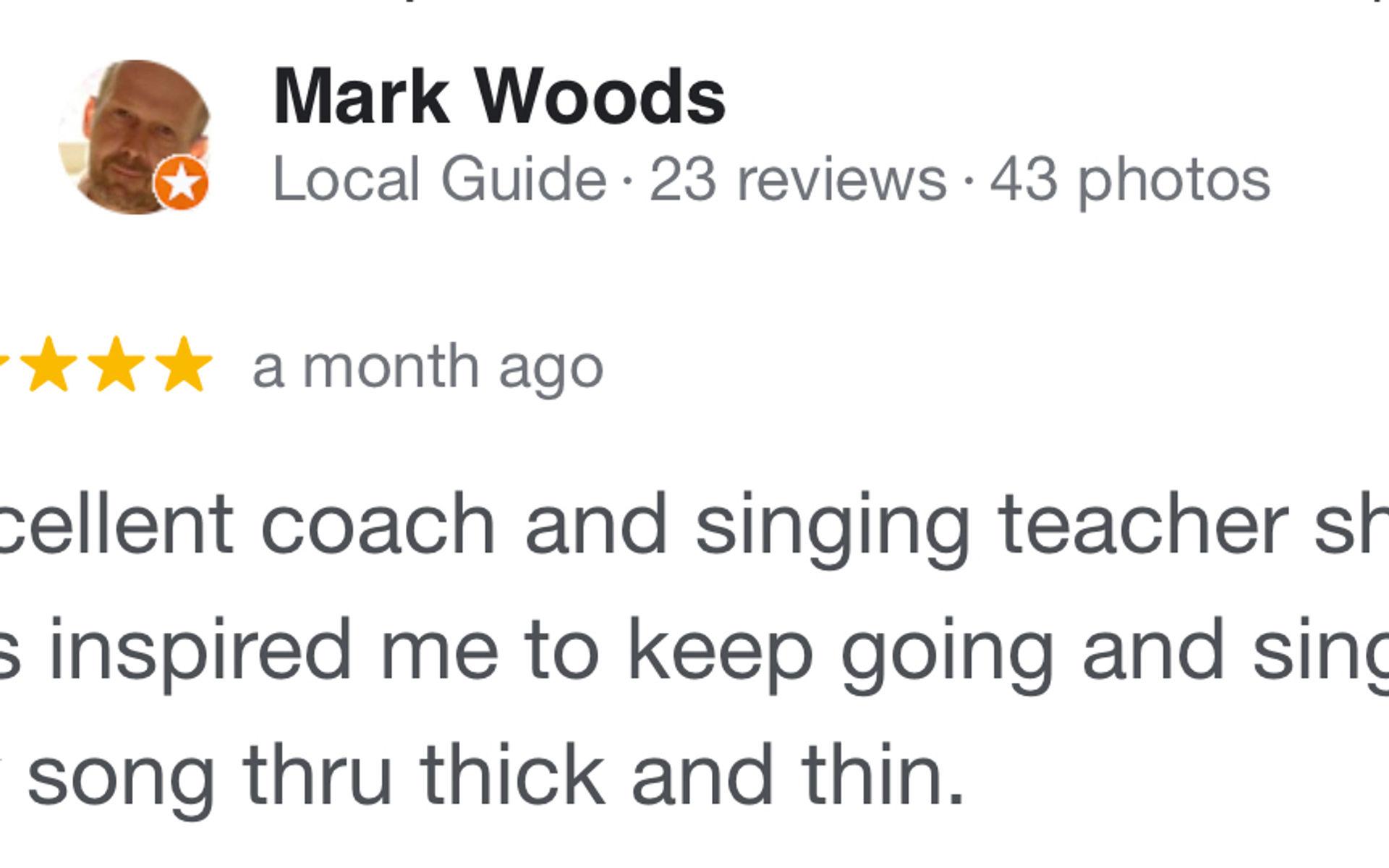 Parent feedback describing student progress after Singing Attitude lessons