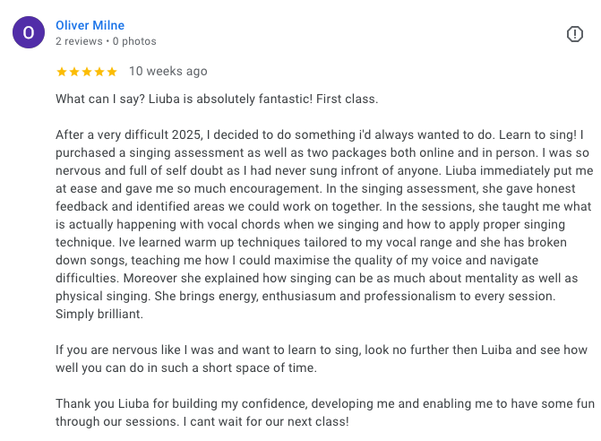 Oliver Milne featured public Google review screenshot